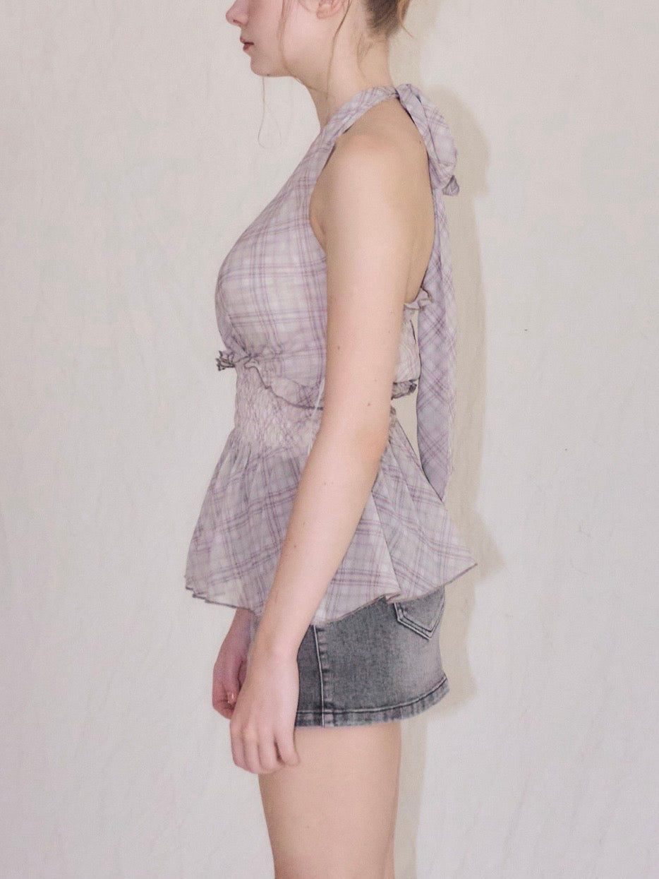 Halter-neck check blouse – YILON
