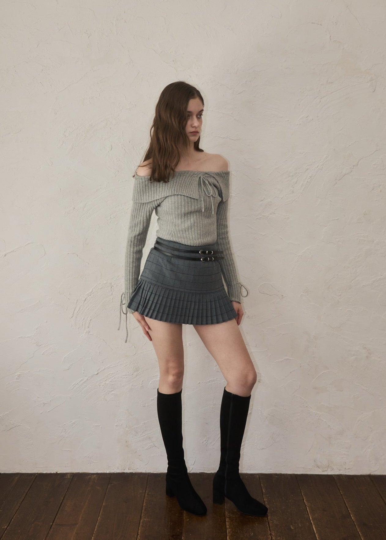 トップス yilon OFF-SHOULDER RIBBON KNIT Off-shoulder ribbon knit – YILON