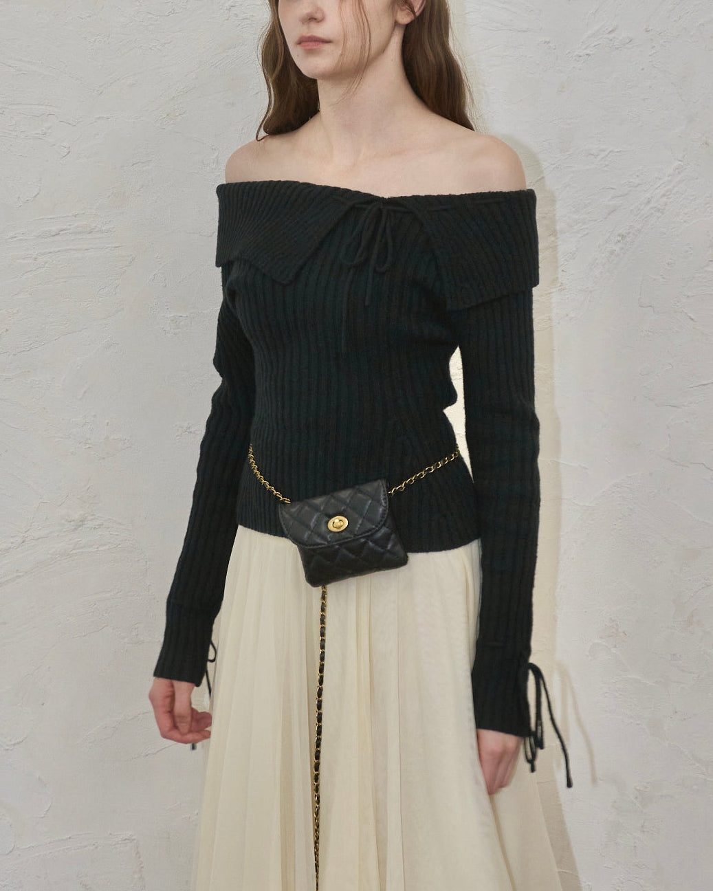 トップス yilon OFF-SHOULDER RIBBON KNIT Off-shoulder ribbon knit – YILON