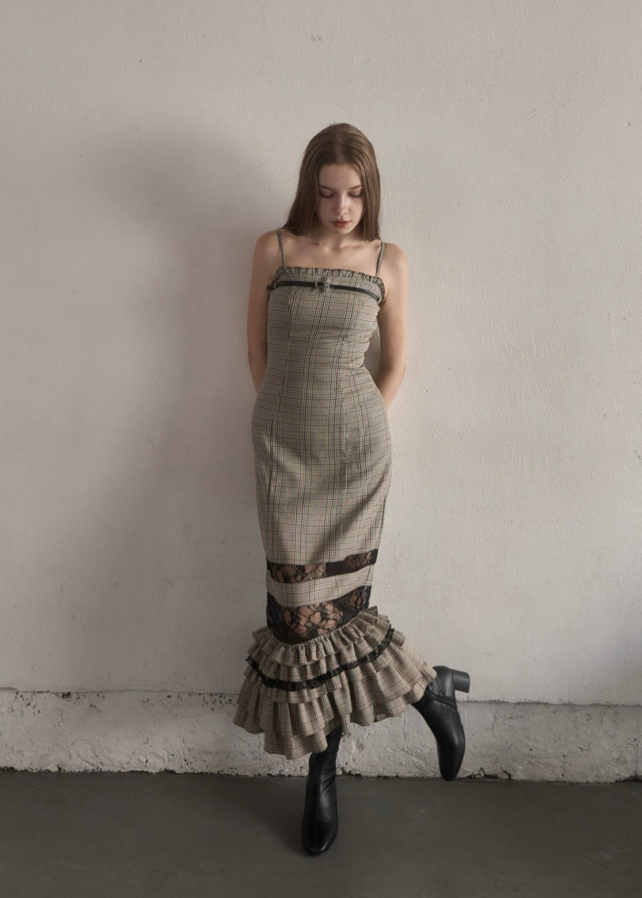 DOLCE CHECK OP yilon イロン ワンピース チェック YILON MADE イロンDOLCE CHECK OP ワンピース BROWN