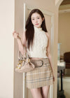 SUEDE BELT CHECK MINI SKIRT