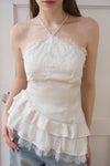 ASYMMETRIC HALTER NECK SATIN TOP