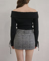 Tweed belt mini skirt