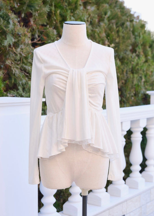 TIE PEPLUM LACE BLOUSE