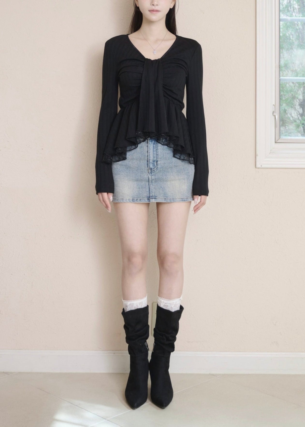 TIE PEPLUM LACE BLOUSE – YILON