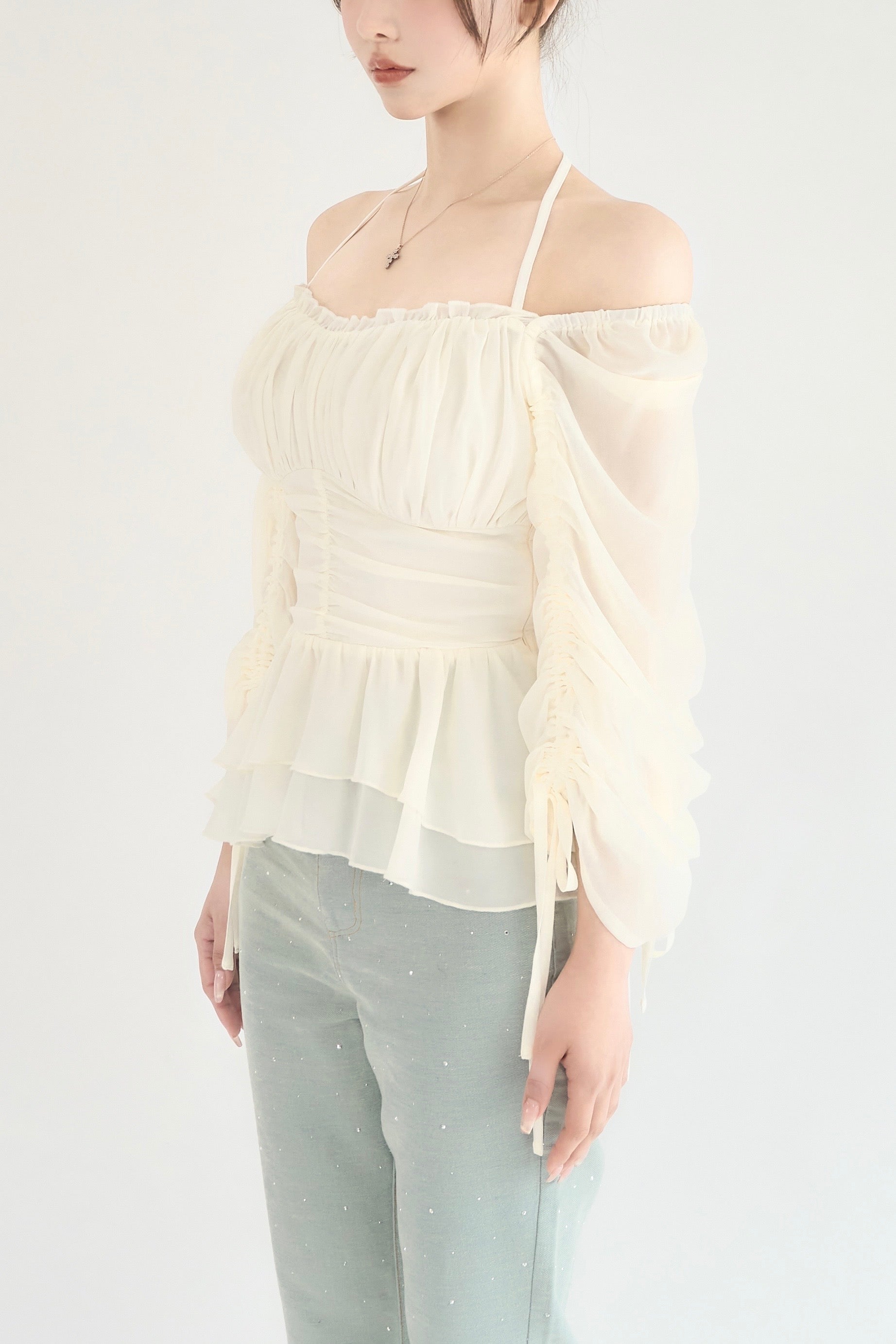 トップス yilon little flower chiffon blous Little flower chiffon blouse – YILON
