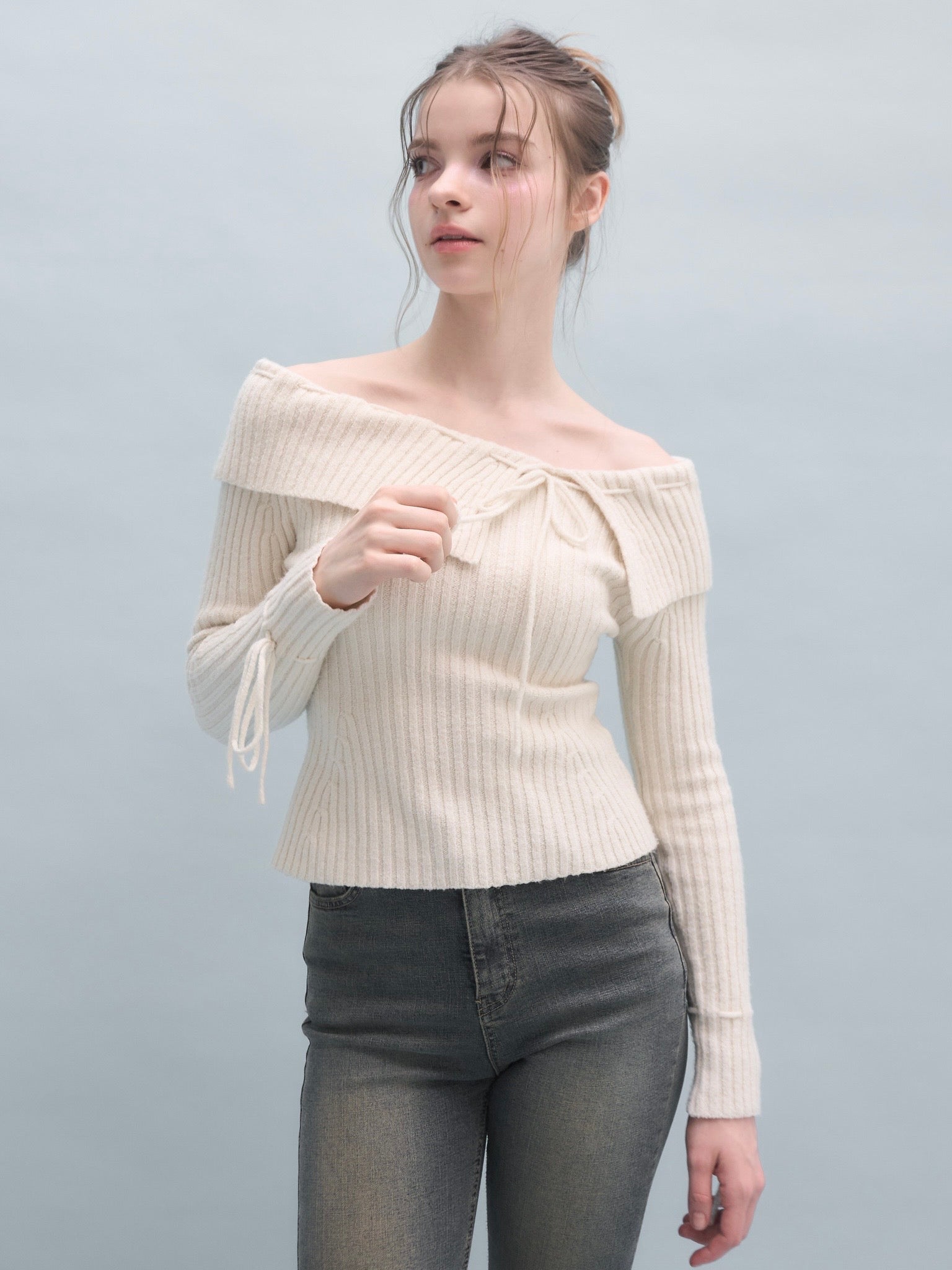 Off-shoulder ribbon knit – YILON