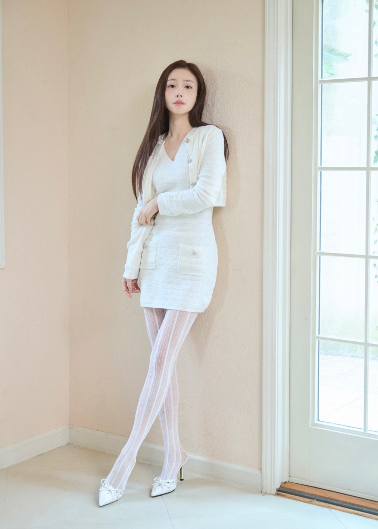 トップス YILON SUMMER KNIT BORDER CARDIGAN white SUMMER KNIT BORDER CARDIGAN – YILON