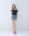 Wash denim mini skirt