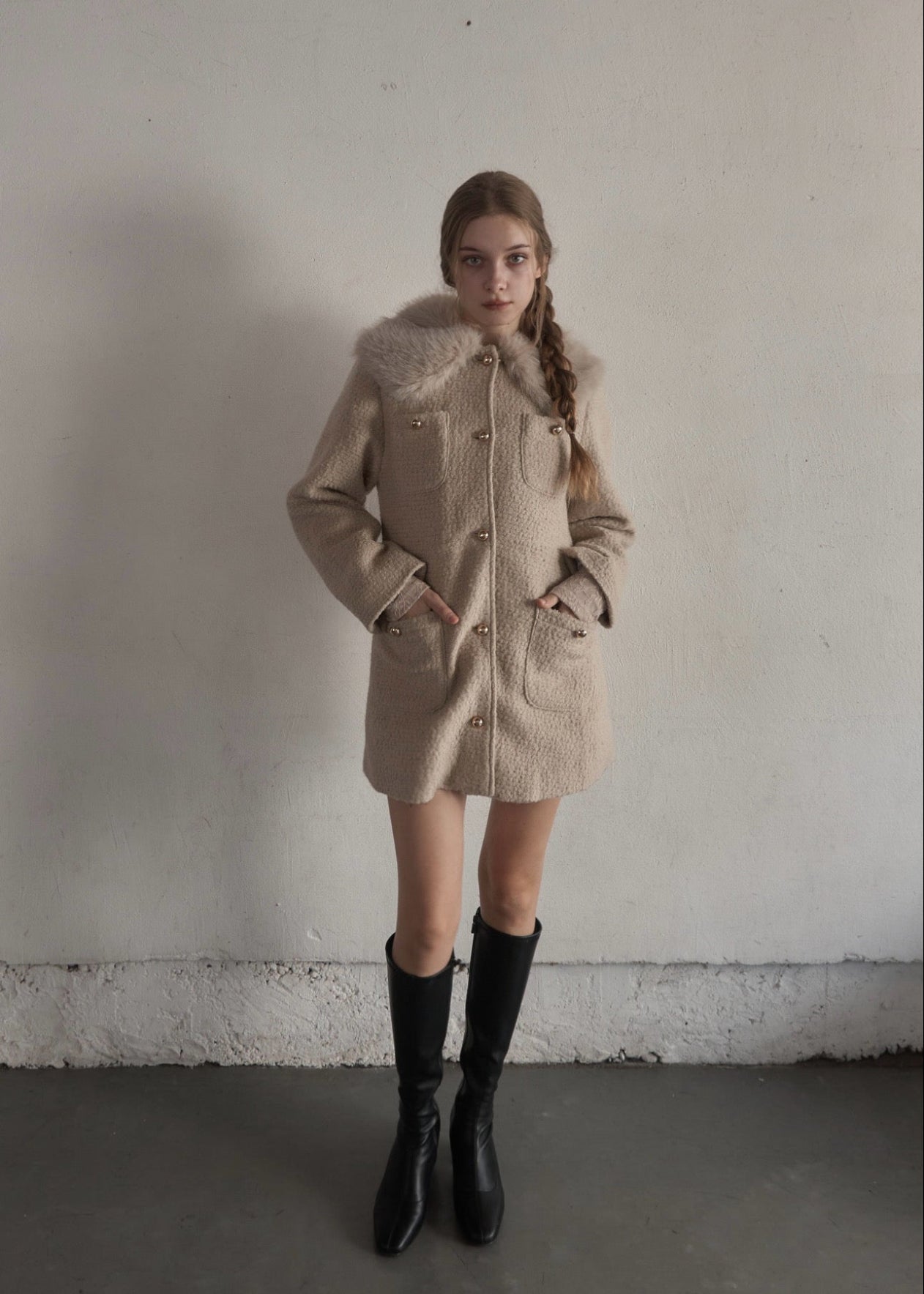 yilon waist mark fur coat ブラウン ゆ*