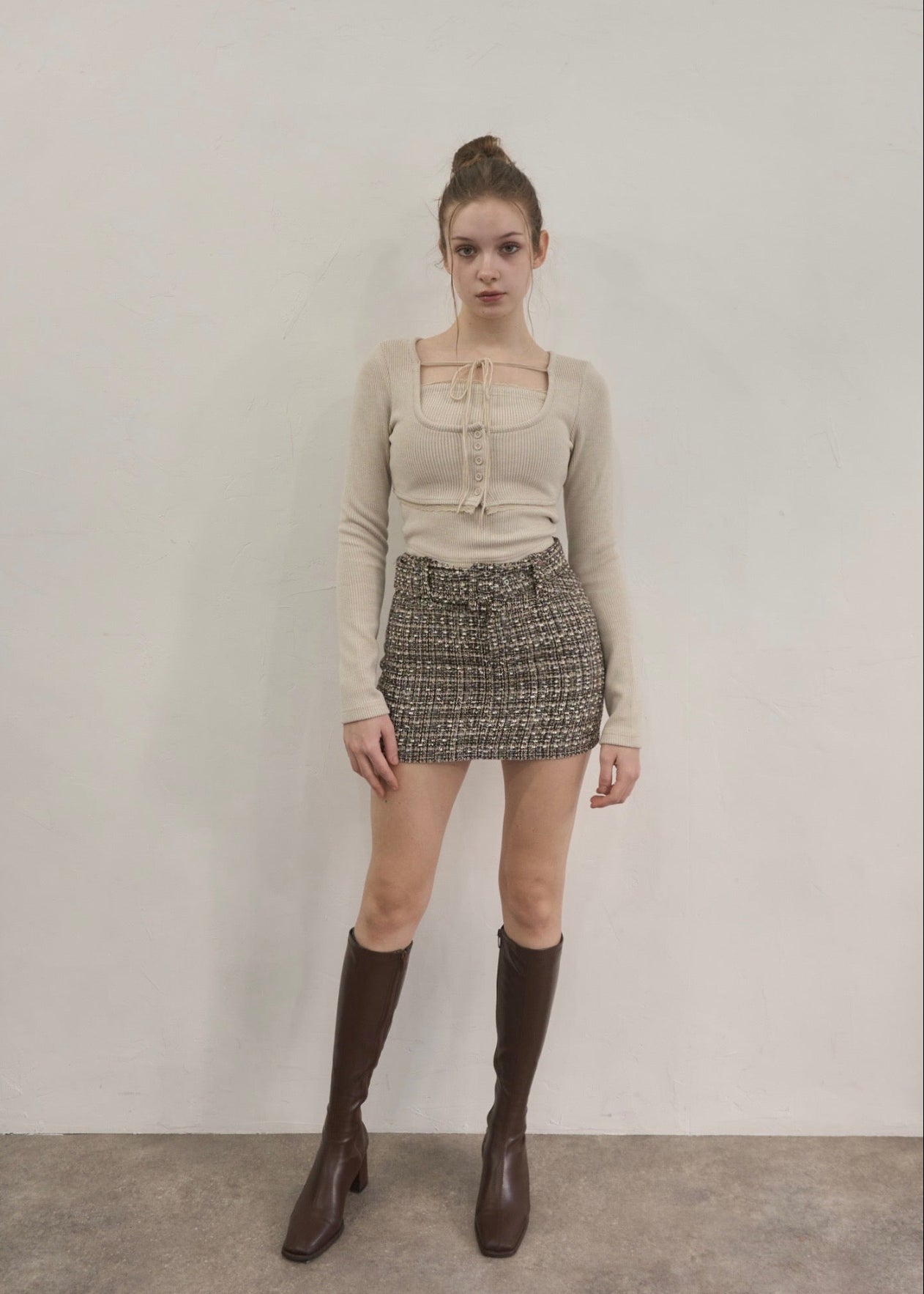 Tweed belt mini skirt – YILON