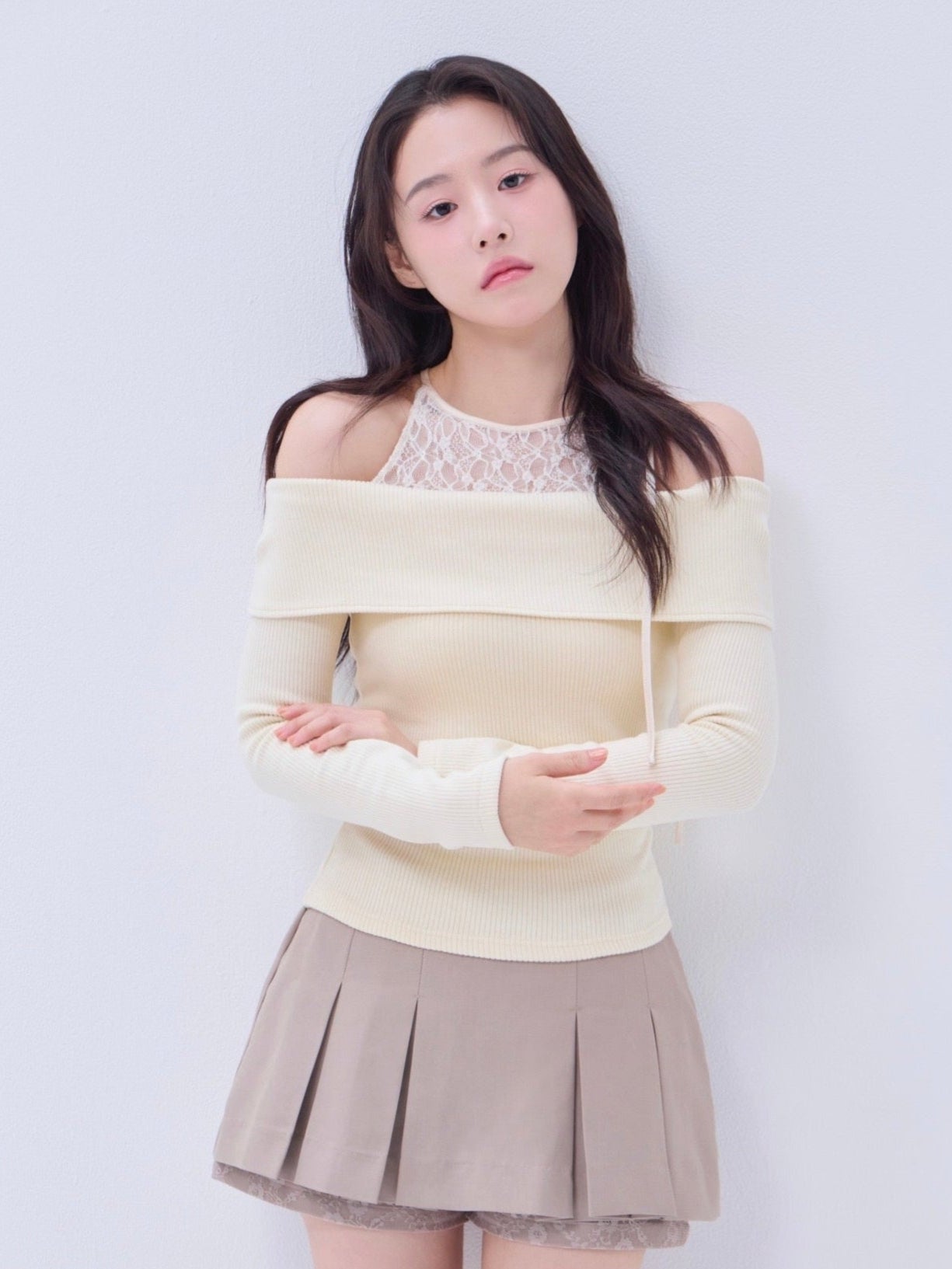トップス yilon DOCKING LACE RIB KNIT Docking lace rib knit – YILON