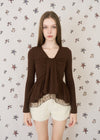 WARM TIE PEPLUM LACE BLOUSE