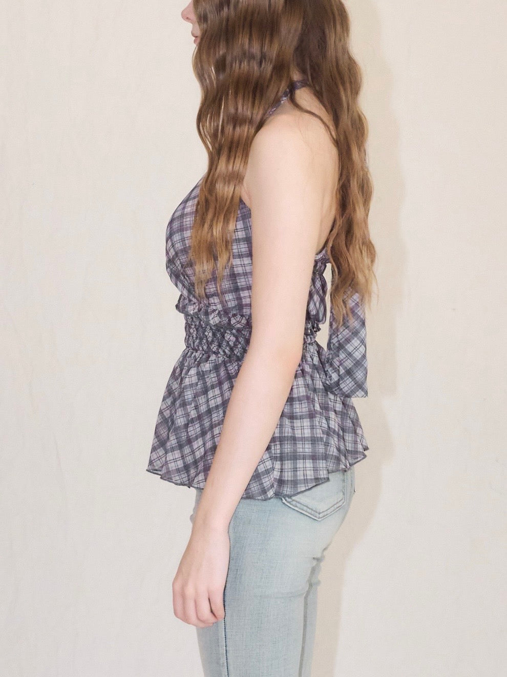 Halter-neck check blouse – YILON