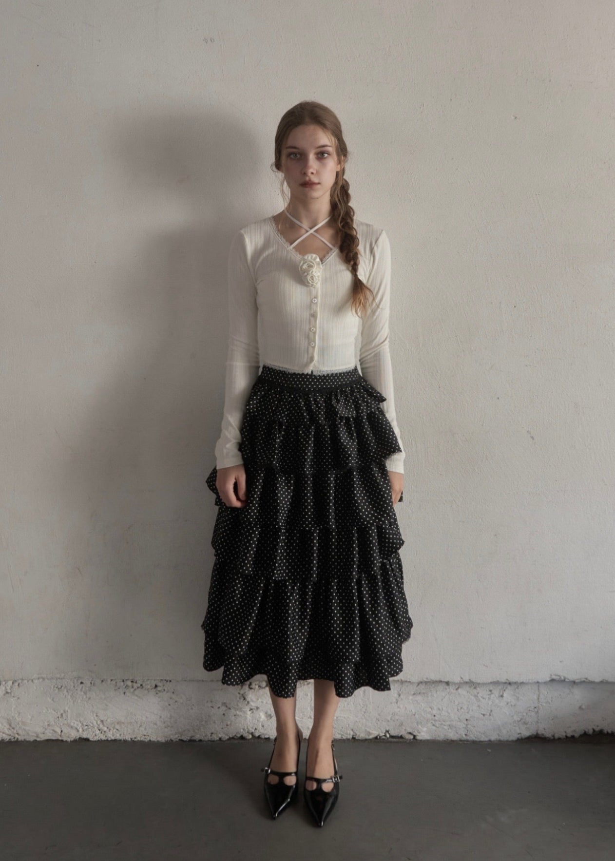 トップス yilon ROSE RIBBON CARDIGAN white Rose ribbon cardigan – YILON