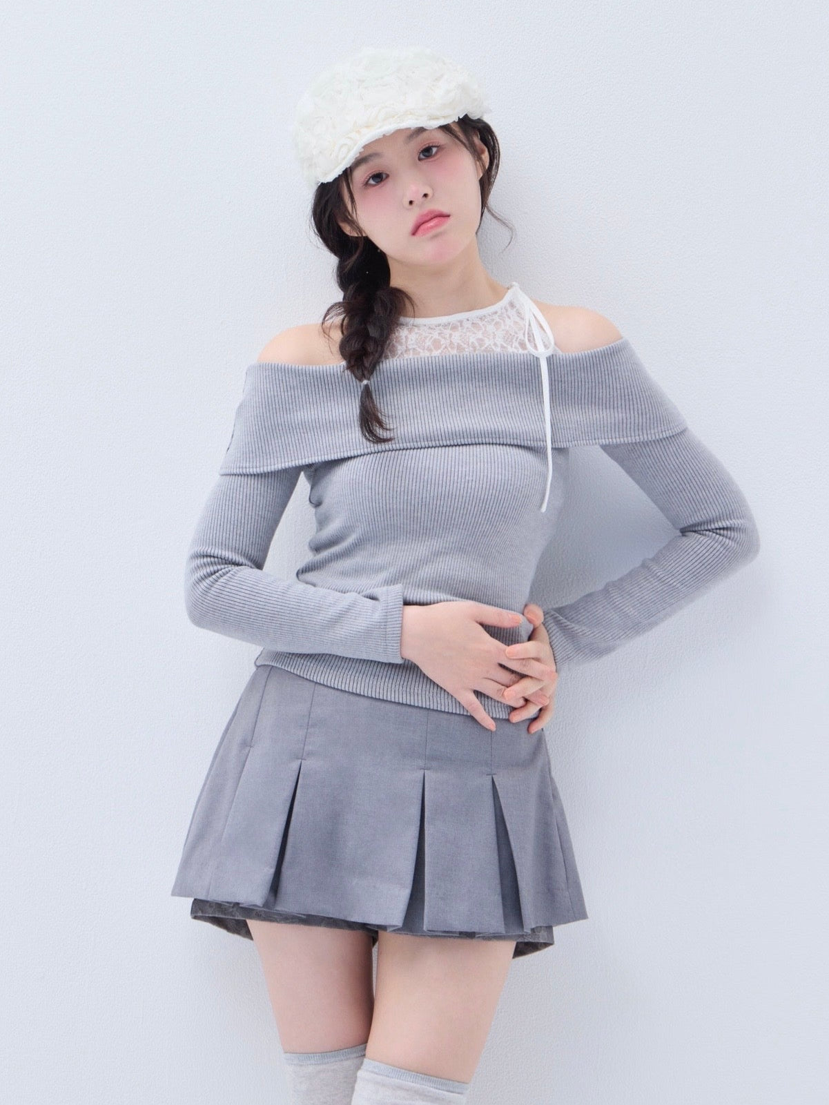 トップス yilon DOCKING LACE RIB KNIT Docking lace rib knit – YILON