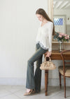 WARM TIE PEPLUM LACE BLOUSE