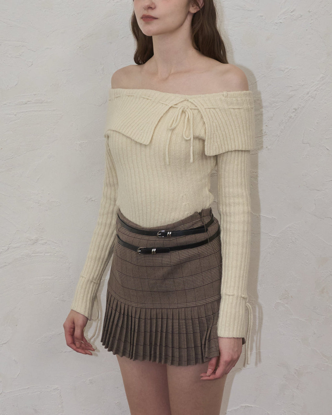 Off-shoulder ribbon knit – YILON