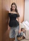 FABRIC MIX PEPLUM TOP