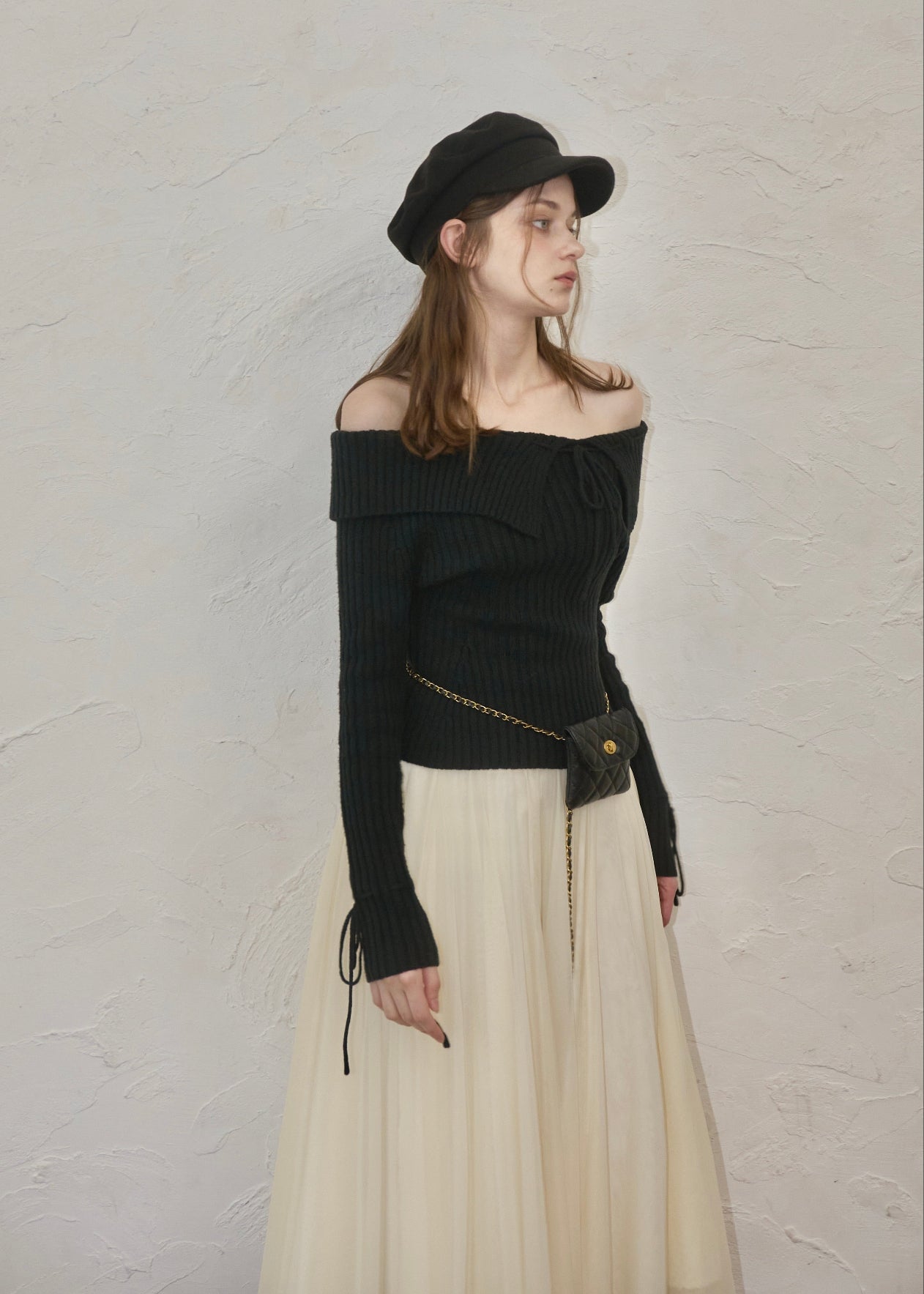 Off-shoulder ribbon knit – YILON