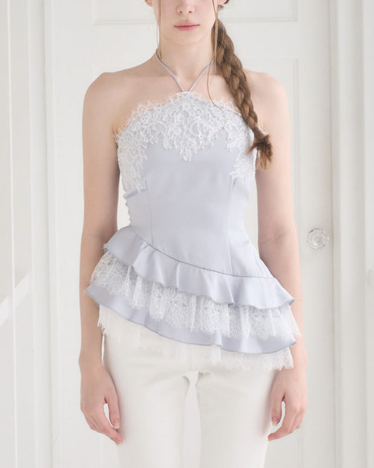 ASYMMETRIC HALTER NECK SATIN TOP