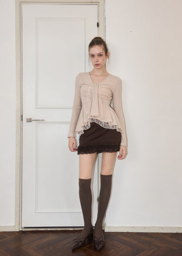 WARM TIE PEPLUM LACE BLOUSE