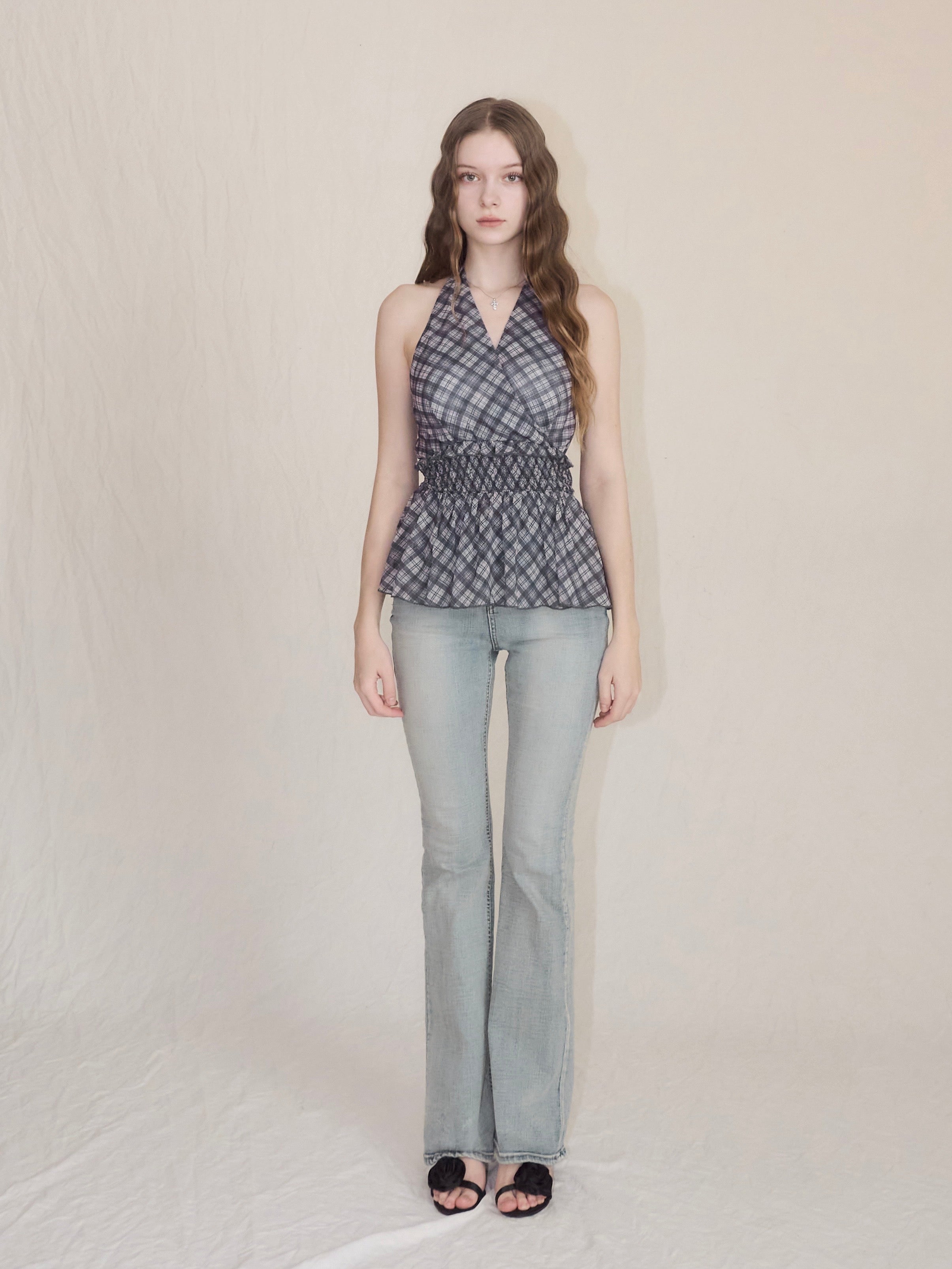 Halter-neck check blouse – YILON
