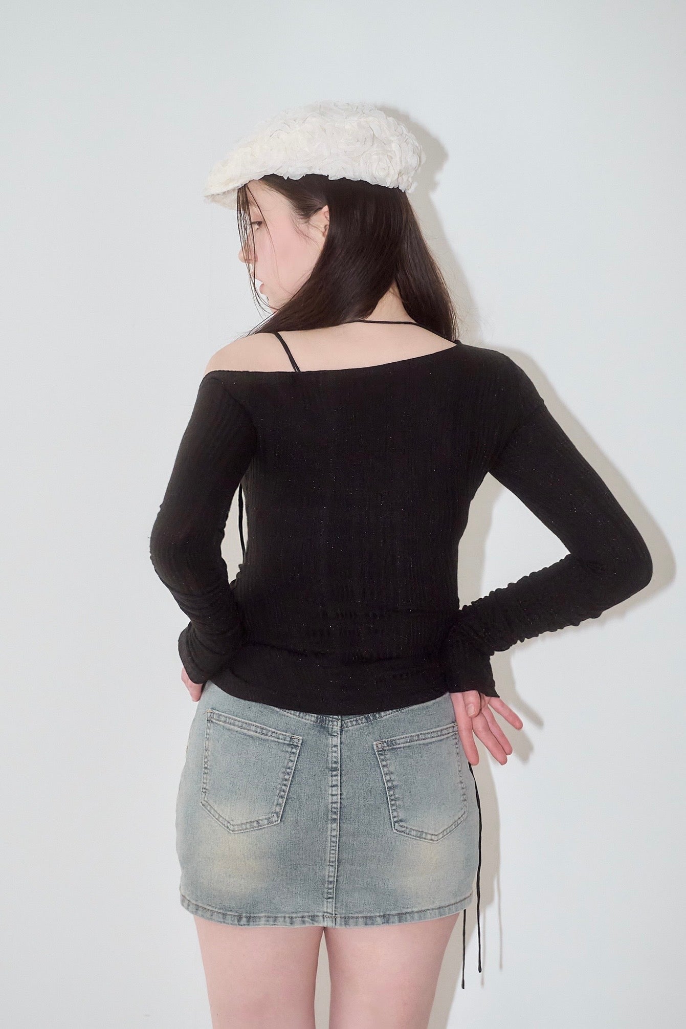 One-shoulder lame cutsew – YILON