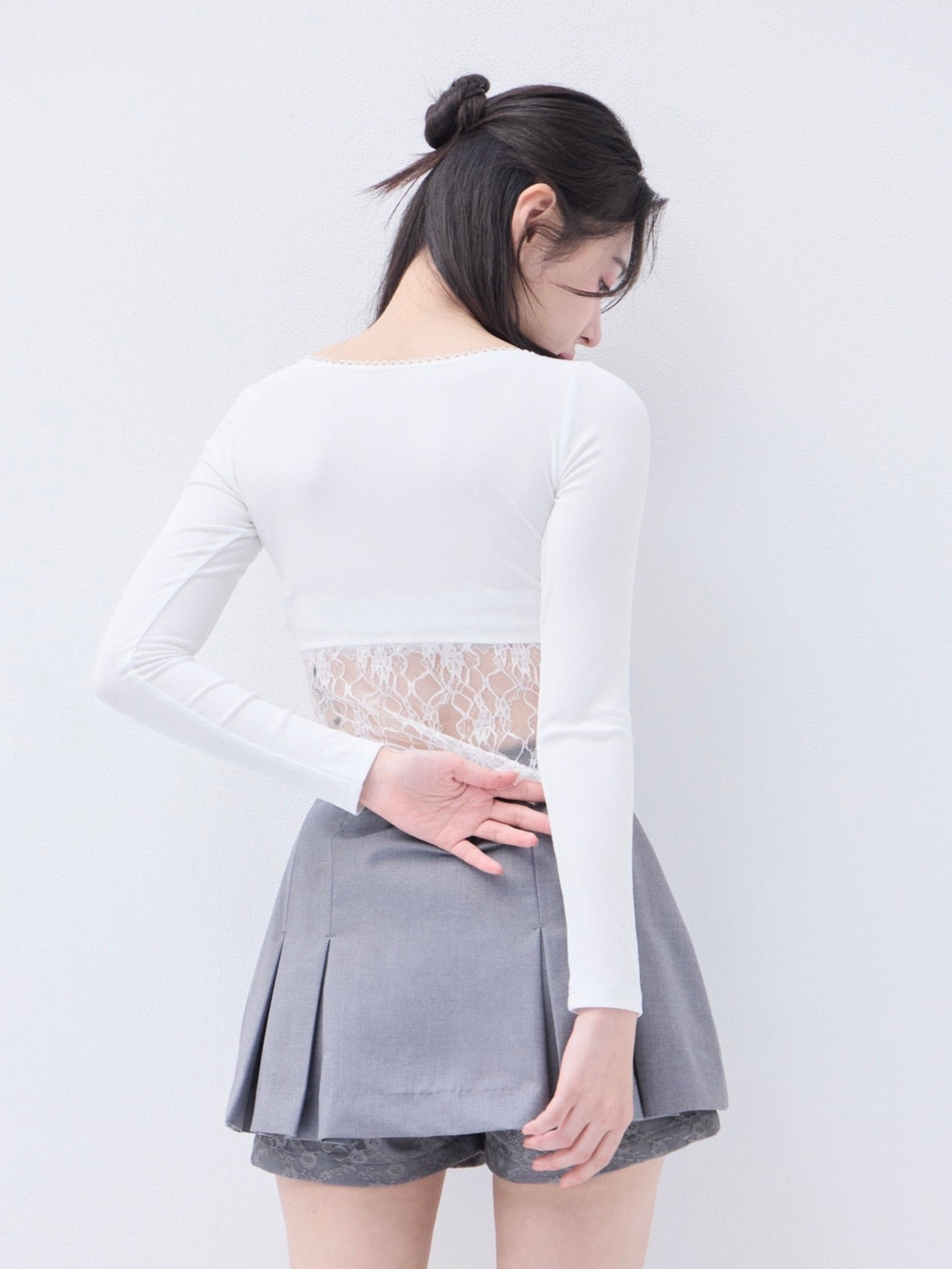 Back lace ribbon tee – YILON