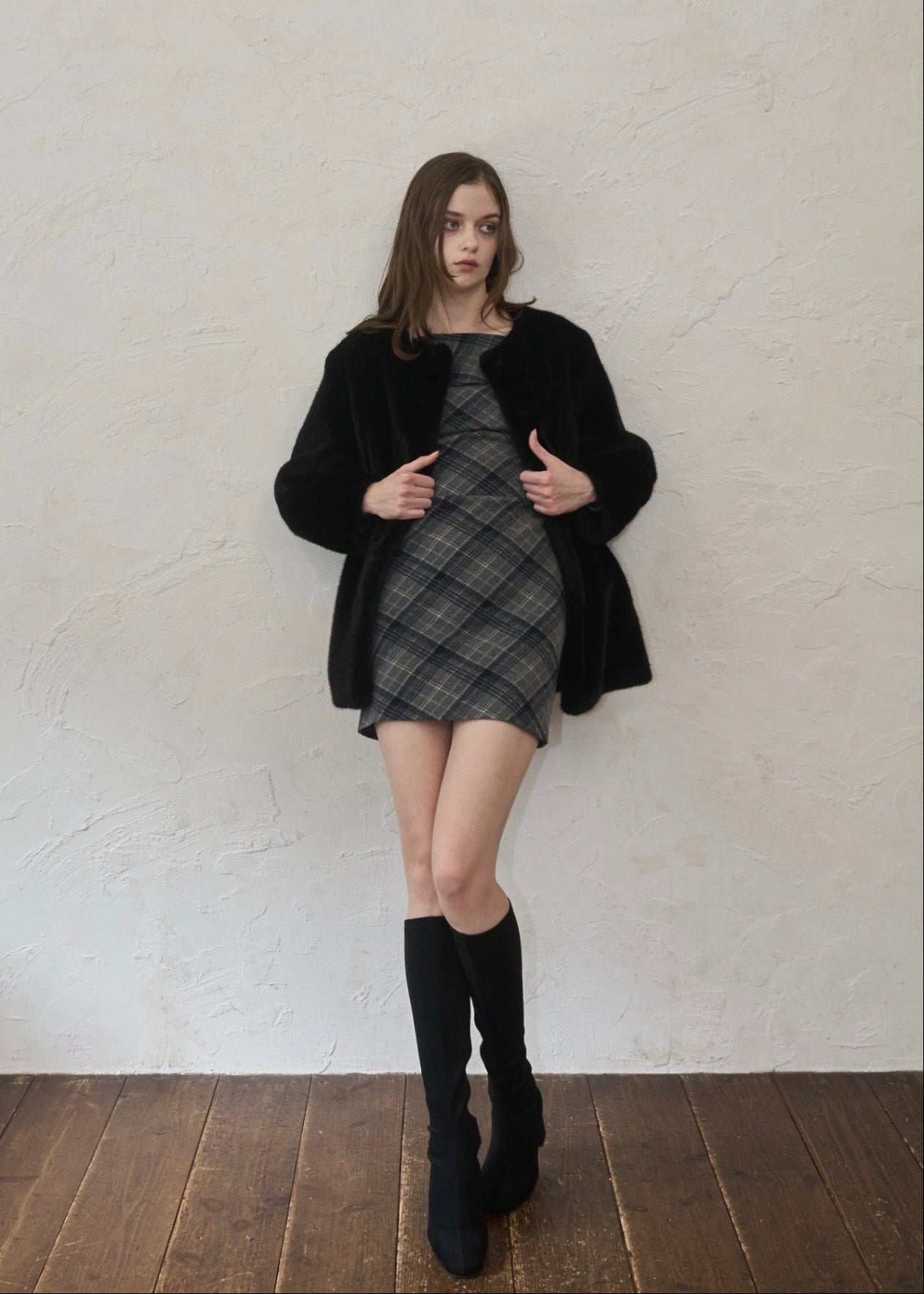 ワンピース One-shoulder check mini op yilon One-shoulder check mini op – YILON