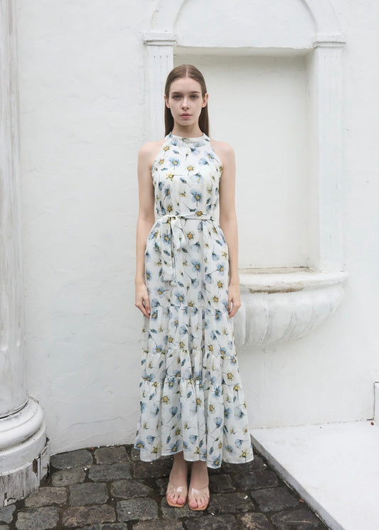 HALTER NECK TIERED MAXI DRESS