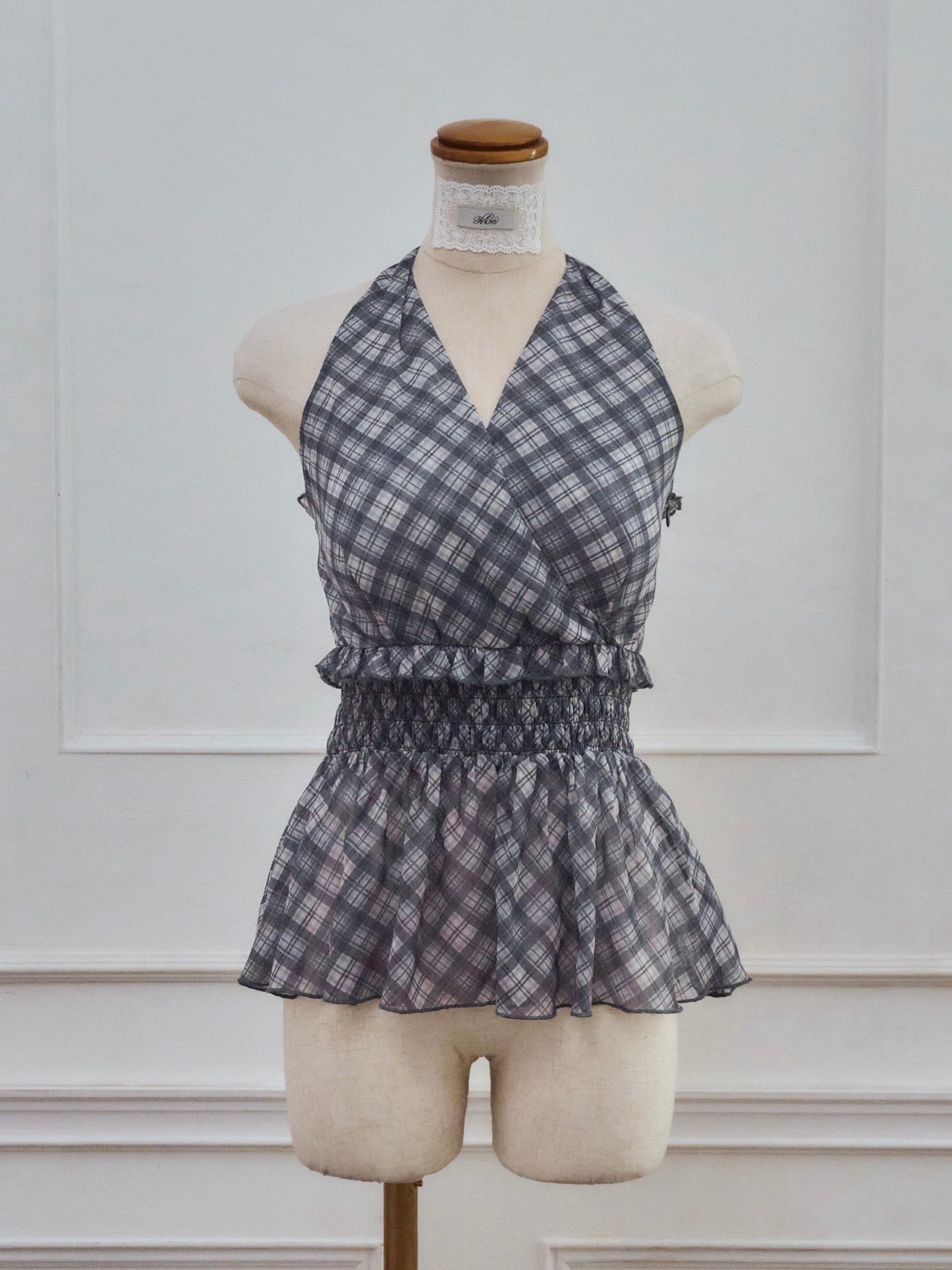 トップス yilon HALTER-NECK CHECK BLOUSE Halter-neck check blouse – YILON