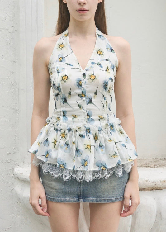HALTER-NECK PEPLUM BLOUSE