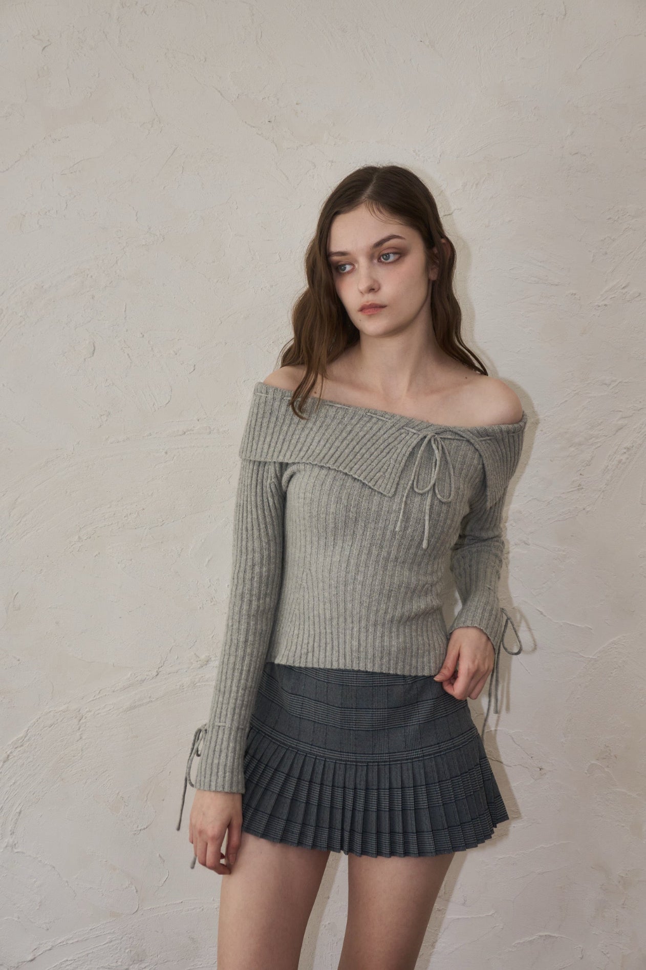 Off-shoulder ribbon knit – YILON