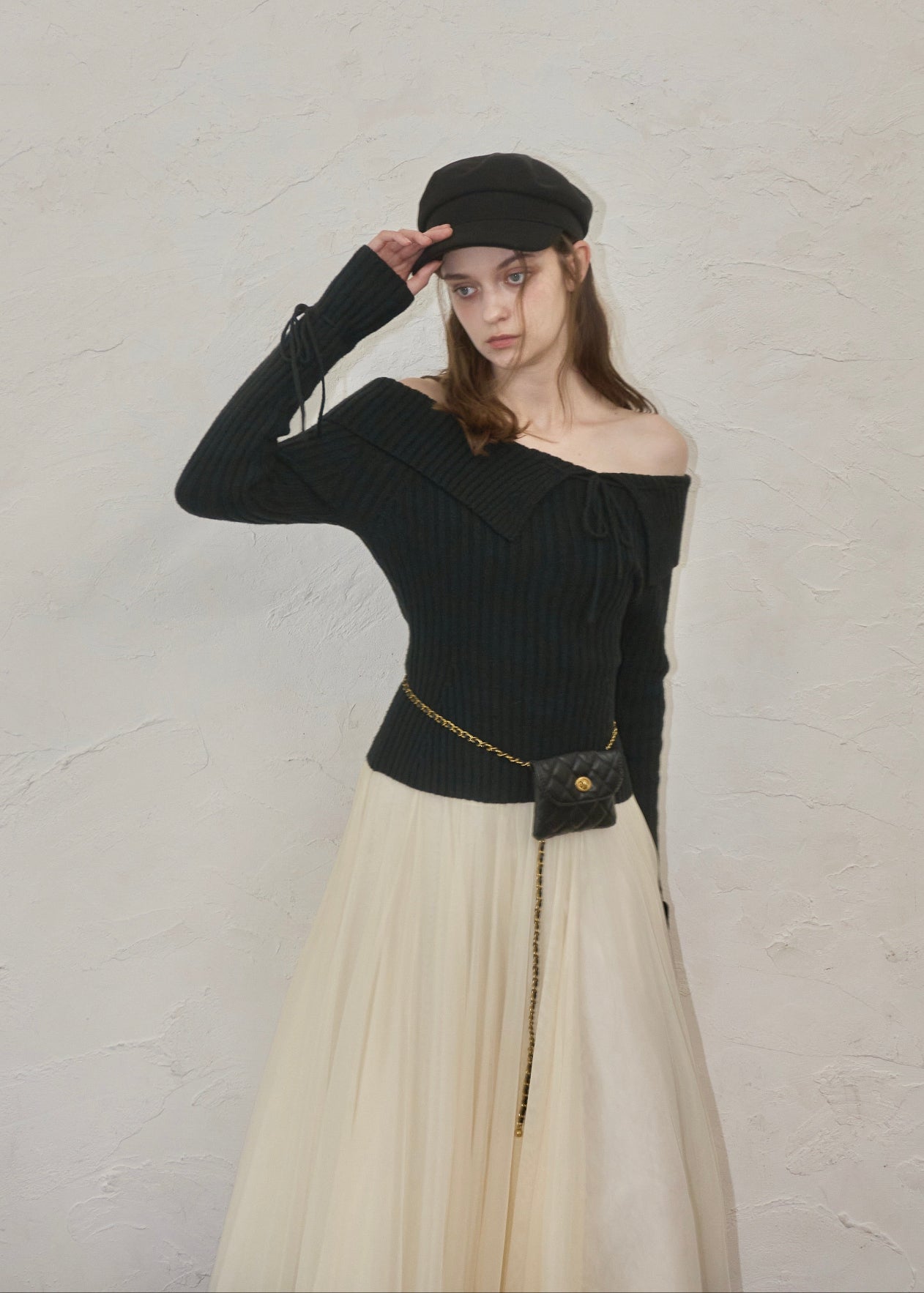 トップス yilon OFF-SHOULDER RIBBON KNIT Off-shoulder ribbon knit – YILON