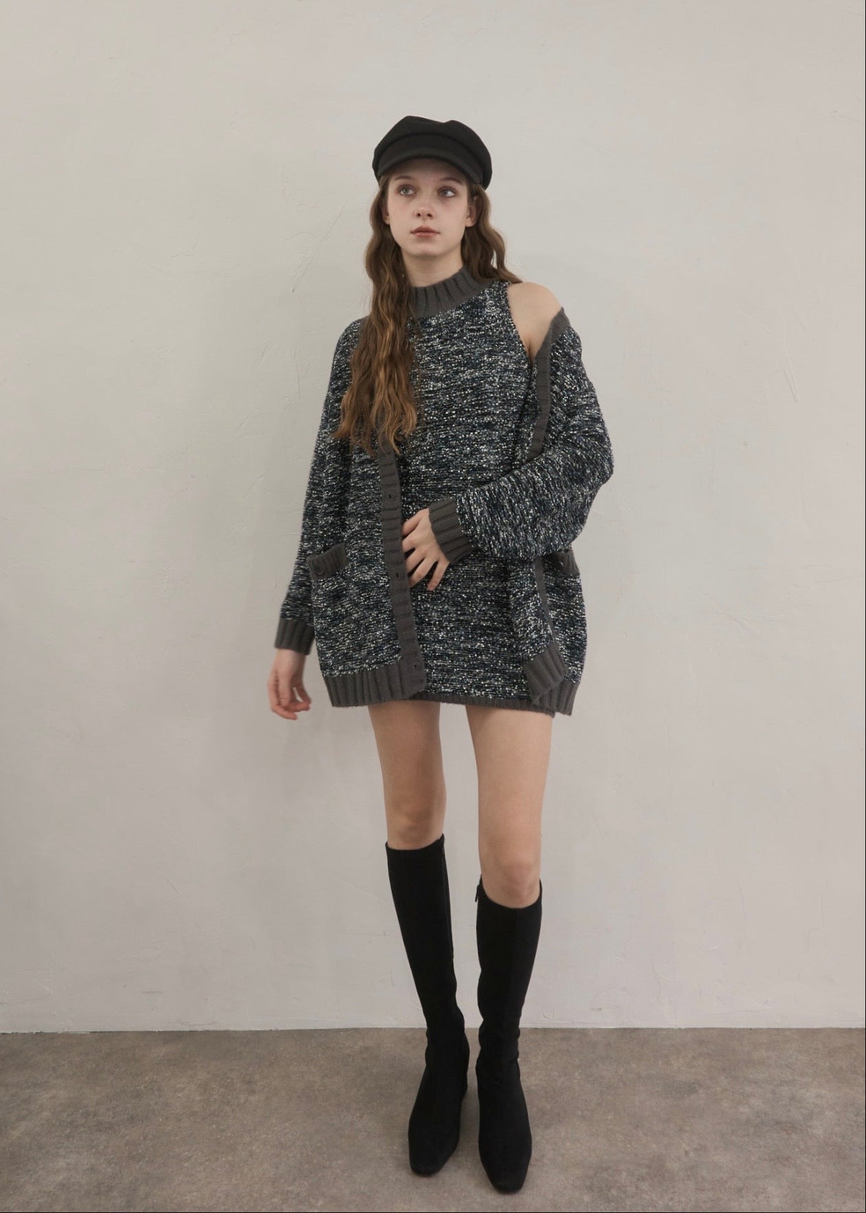 Mix yarn knit cardigan – YILON