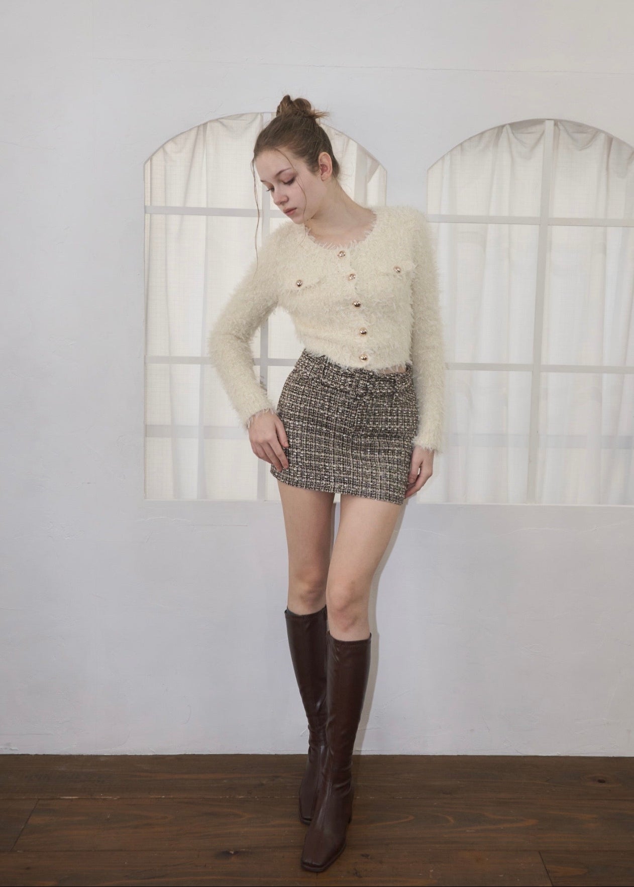 Tweed belt mini skirt – YILON