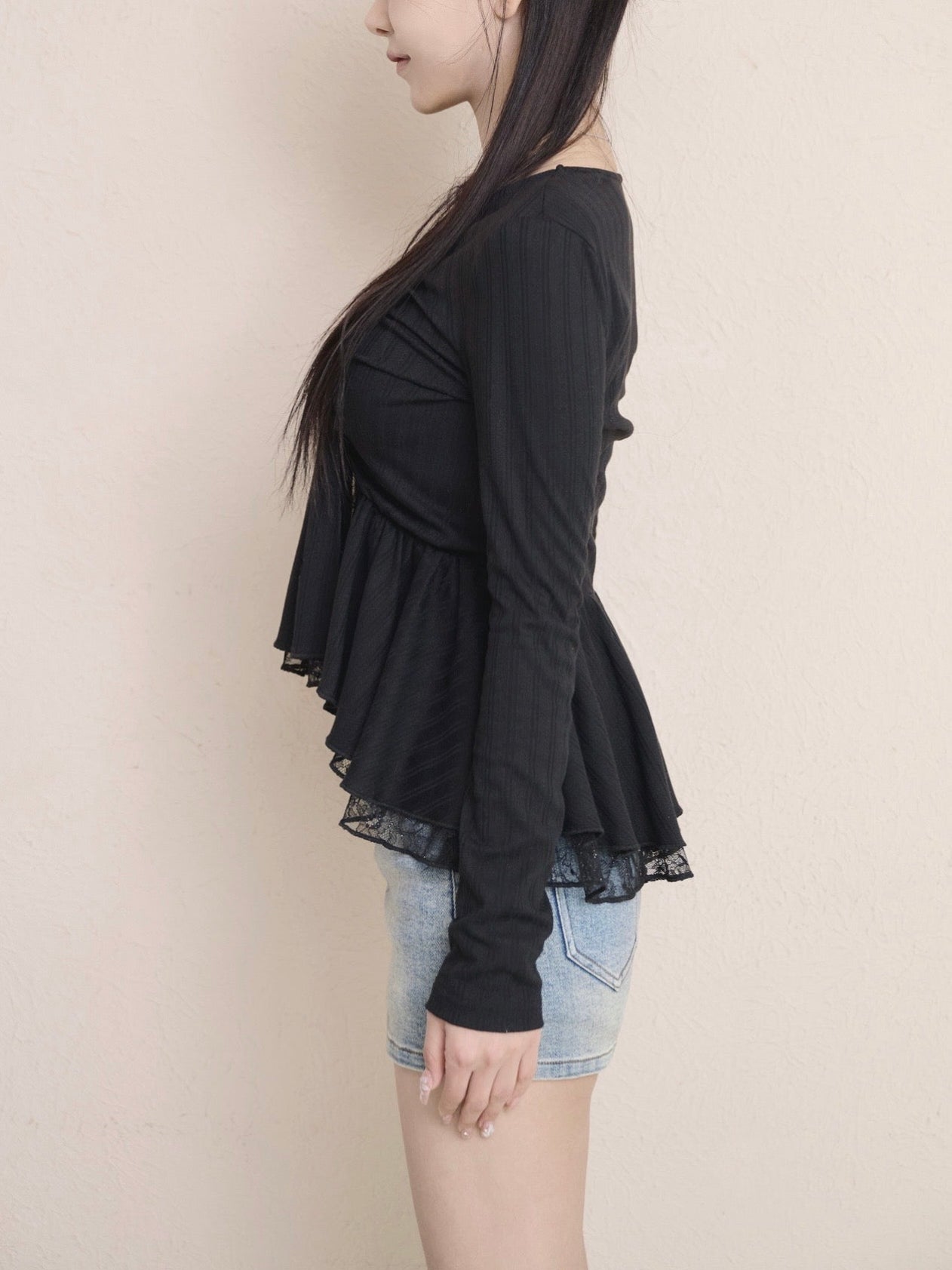 TIE PEPLUM LACE BLOUSE – YILON