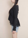 TIE PEPLUM LACE BLOUSE
