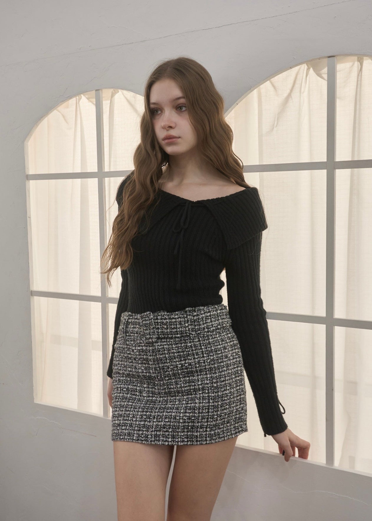 Tweed belt mini skirt – YILON