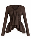 WARM TIE PEPLUM LACE BLOUSE