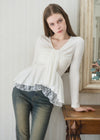 WARM TIE PEPLUM LACE BLOUSE