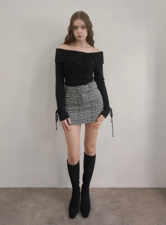 Off-shoulder ribbon knit