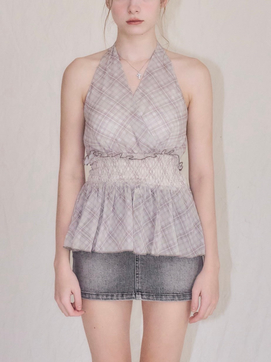 Halter-neck check blouse – YILON