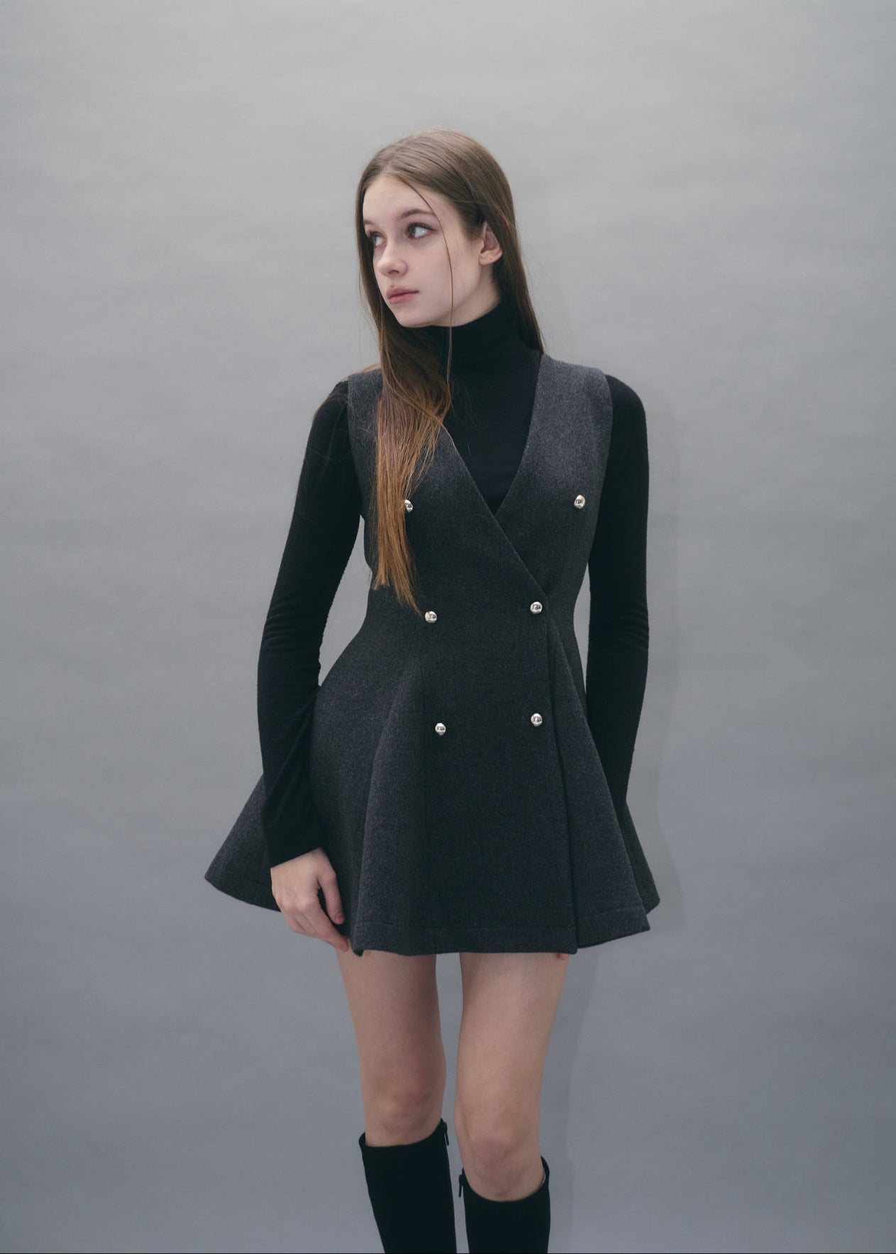 ワンピース yilon CLASSIC GILET DRESS CHARCOAL GRAY Classic gilet dress – YILON