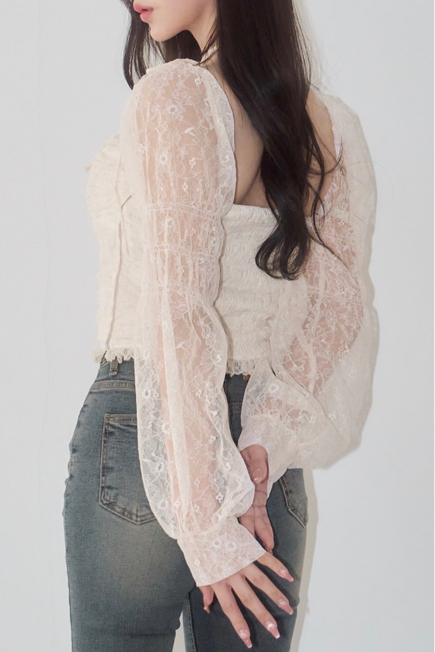 トップス yilon Fleur lace blouse ivory Fleur lace blouse – YILON