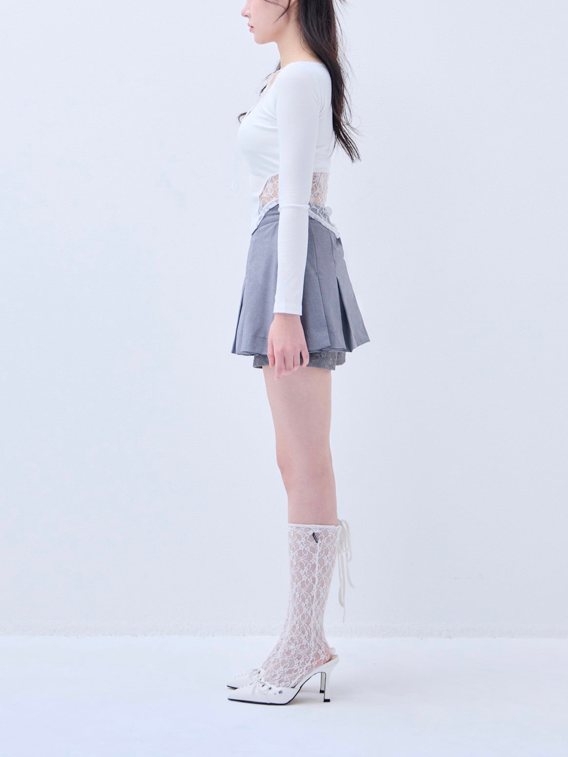 スカート yilon LACE PLEATS PANTS SKIRT Lace pleats pants skirt – YILON