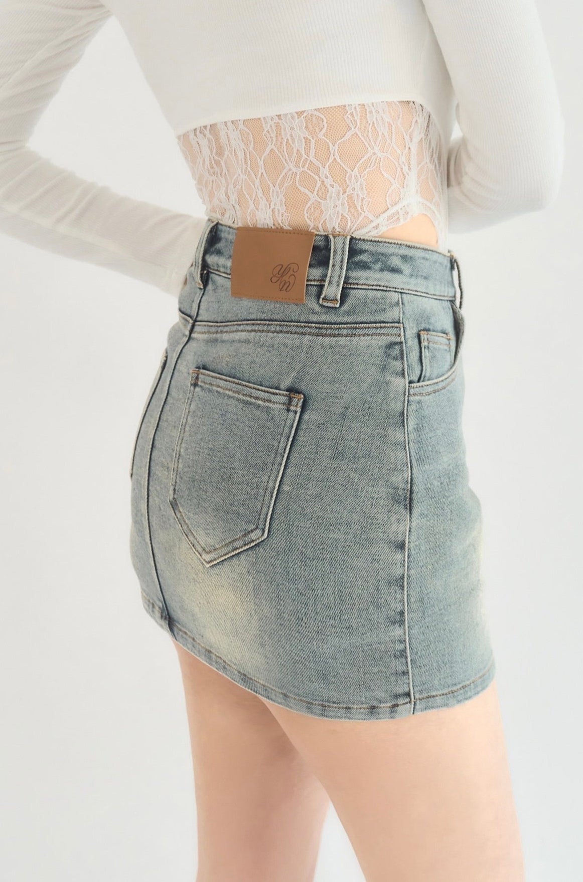 YILON WASH DENIM MINI SKIRT デニムスカート Wash denim mini skirt – YILON