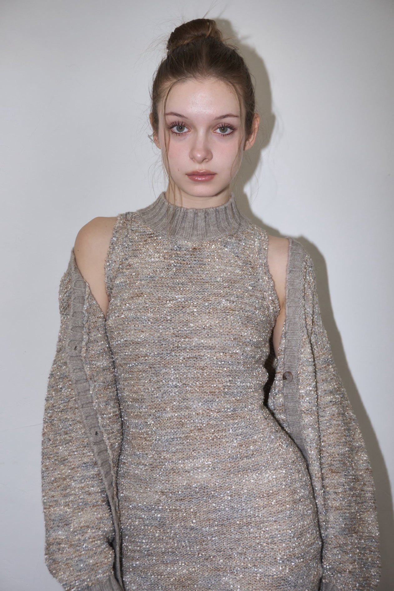 Mix yarn knit cardigan – YILON