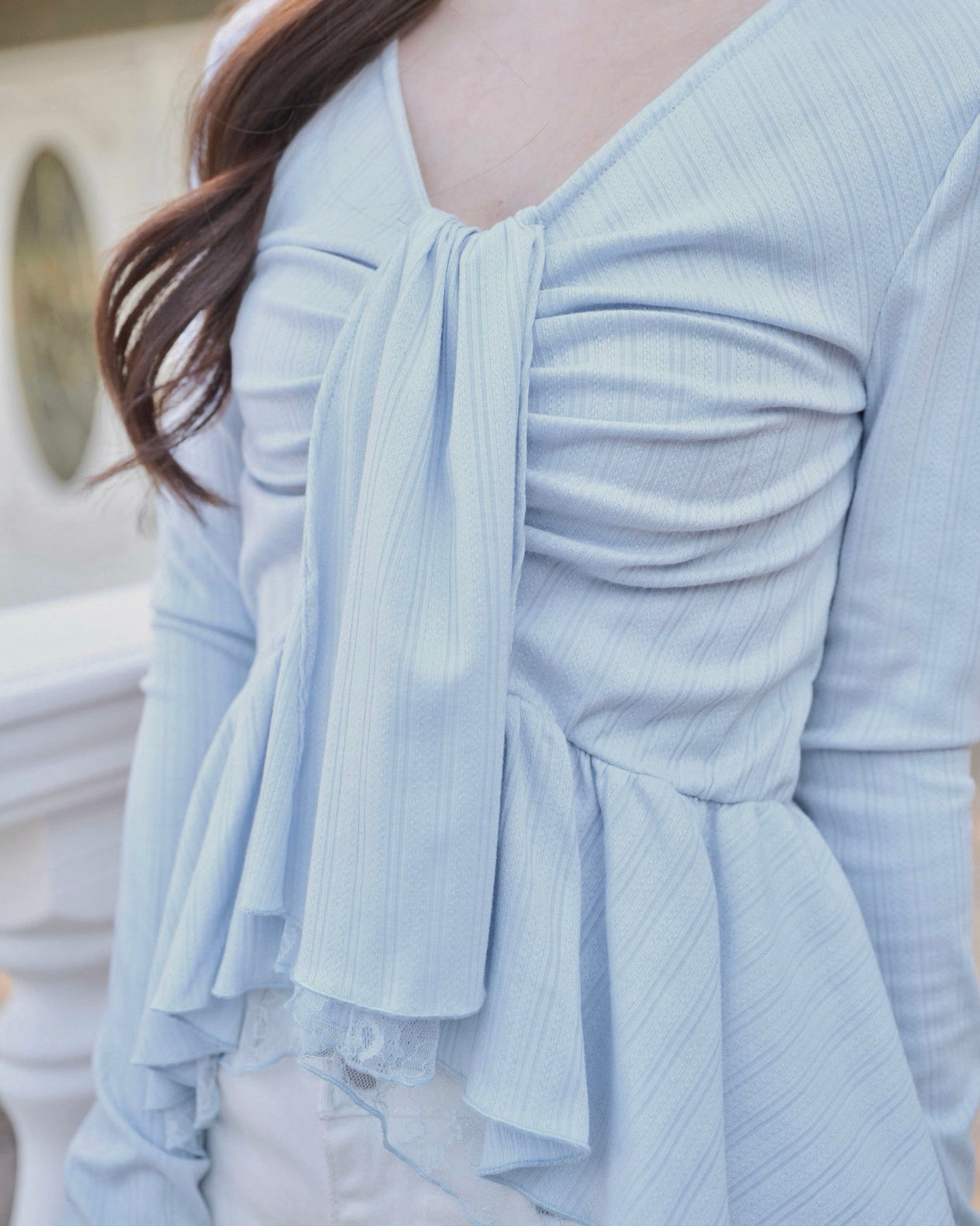 TIE PEPLUM LACE BLOUSE – YILON